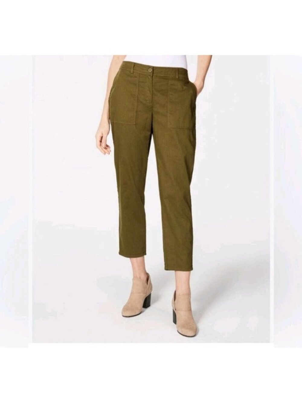 Eileen Fisher Cropped‎ Organic Cotton Twill Pants  Sz 8 Army Olive Green